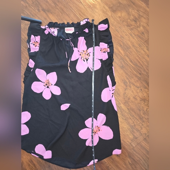 Kate Spade Grand Flora Pink/Black Ruffle XS Top - Picture 8 of 11